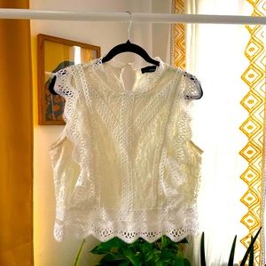 Lucy Paris White Sleeveless Crotchet Blouse